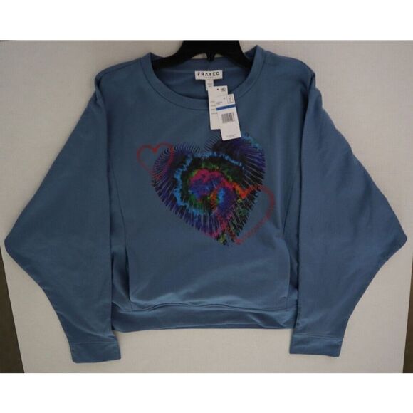 Frayed Jeans Women's Sz XL Coronet Blue Tie Dye Graphic Pullover Sweatshirt - Picture 9 of 11